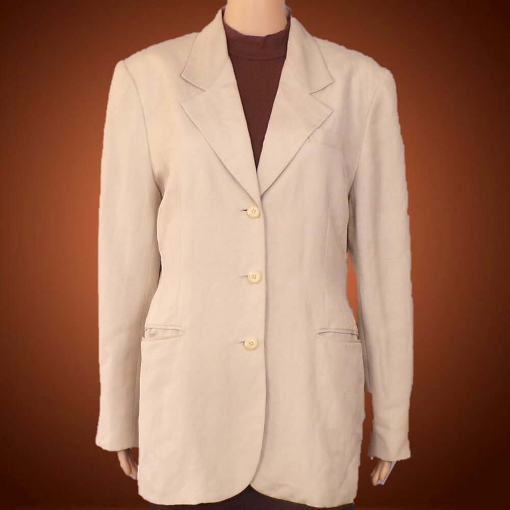 DM DANIELLE MARTIN size 10 écru linen-blend blazer linen/rayon dry clean only